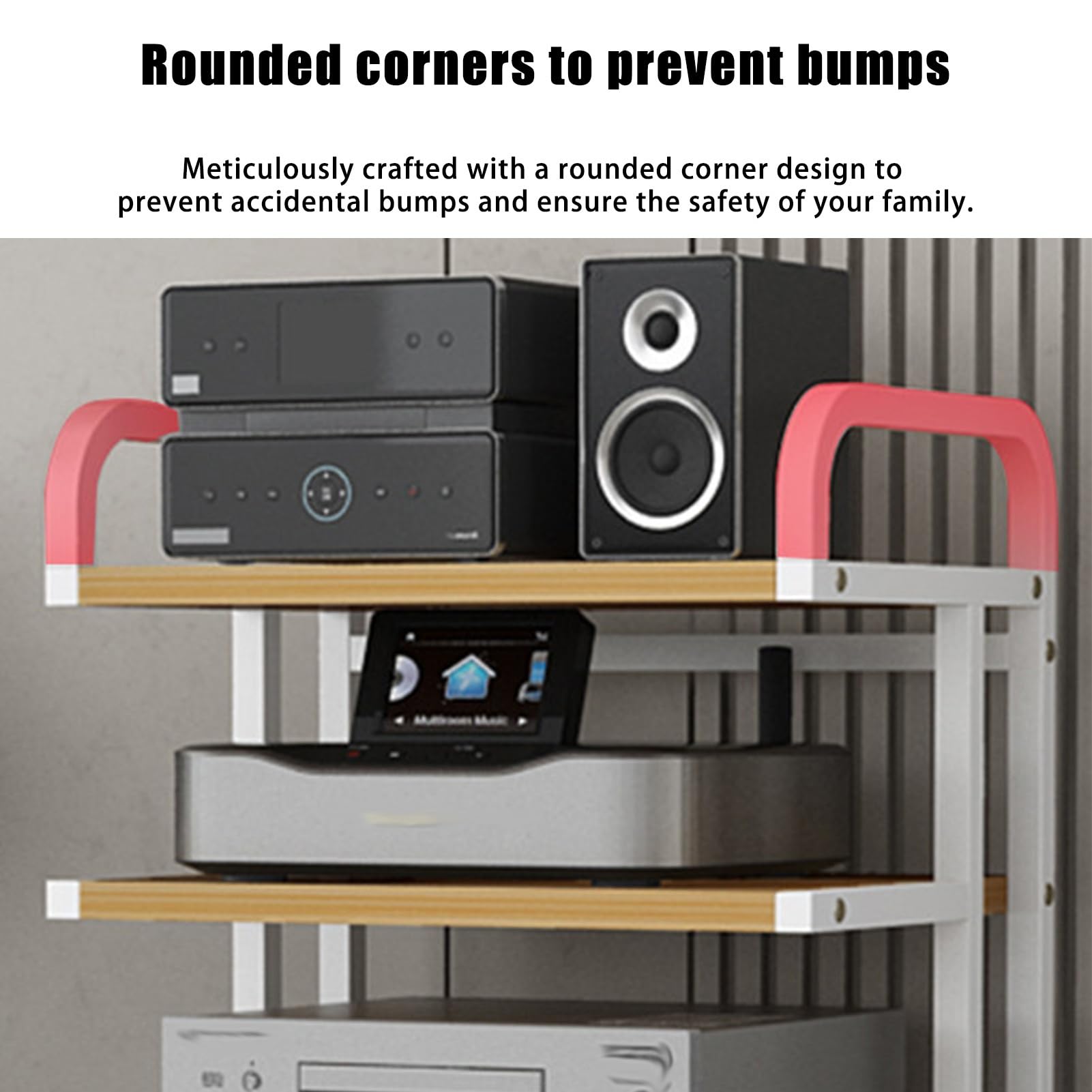 Nowoczesny Stojak Stereo z Kółkami Konstrukcja Stojaka na Media Audio Wideo na Media AV Wieża na Gramofon Drewniana Szafka Stereo Wieża(Brown,3 tier 65cm/25.5in)