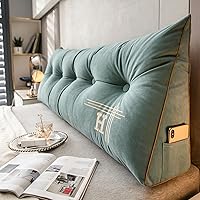 Vista 9 de HM&DX Almohada de lectura triangular con cuña para cabecero, almohada de respaldo de terciopelo con funda extraíble, cojín tapizado para dormitorio