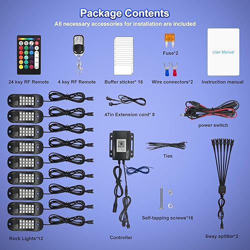 Miniatura 6 de SHINIGHT - Luces LED de roca para camiones, kit de luces de 12 cápsulas para Jeep, kit de iluminación exterior con control por aplicación, modo de