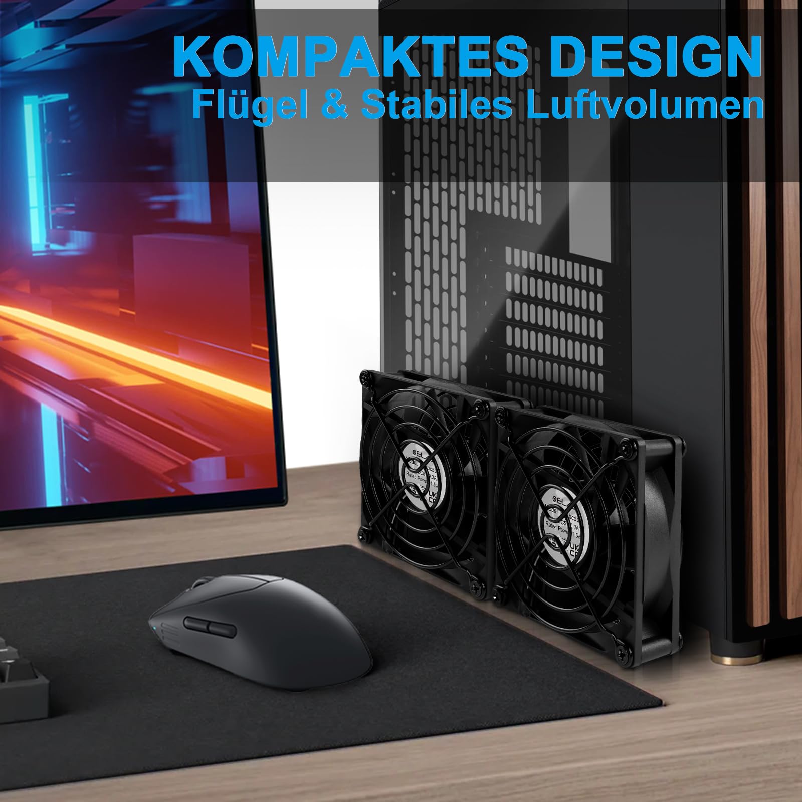 ELZO Wentylator USB 2 sztuki, 5 V z 3 regulowanymi prędkościami, cichy mini wentylator stołowy, USB PC wentylator osiowy (80 mm, czarny)