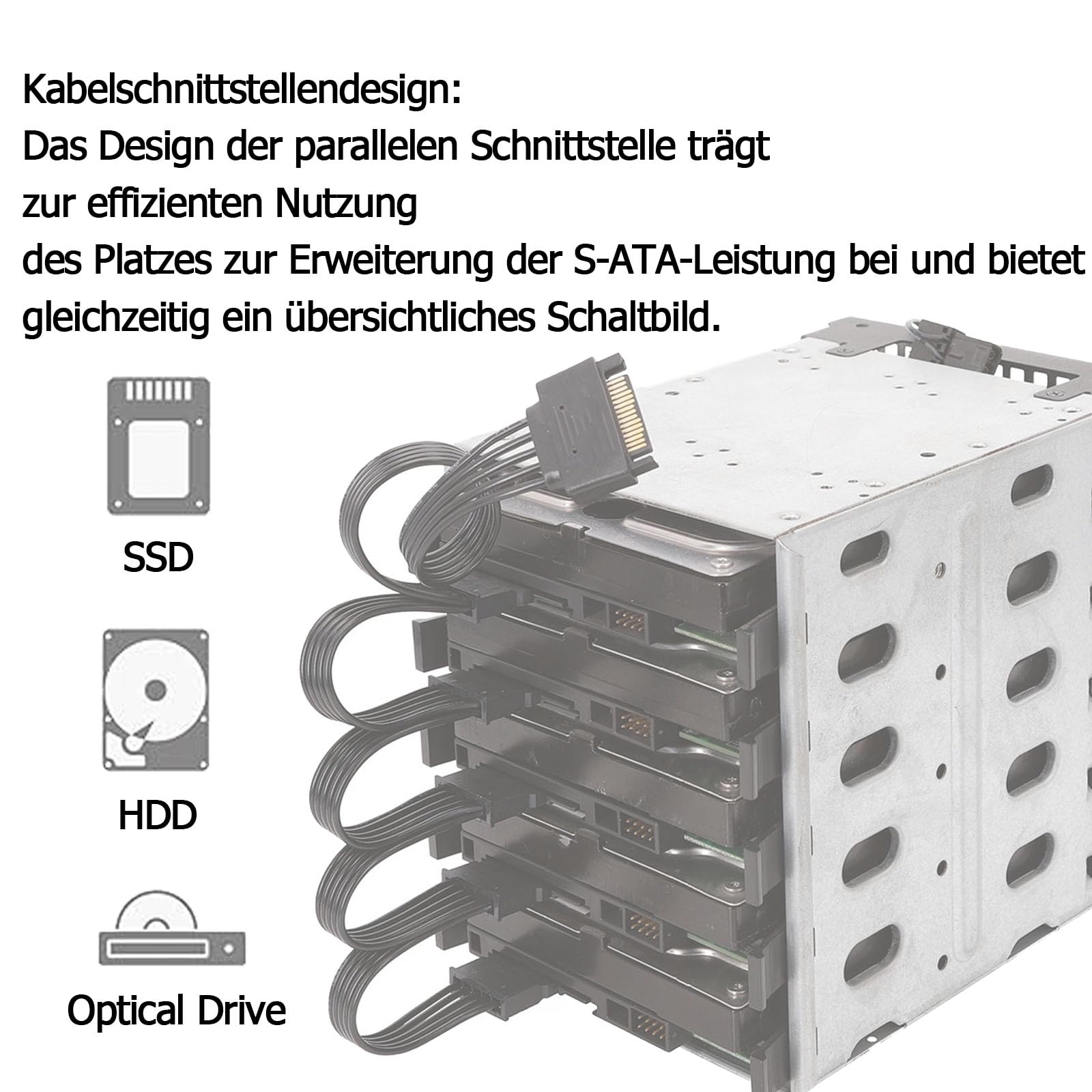 GERUI Dysk twardy 15PIN kabel SATA, męski 15-pinowy SATA do żeński 5 SATA kabel szeregowy rozdzielacz do HDD, SSD, napędów optycznych, kabel Sata (1)