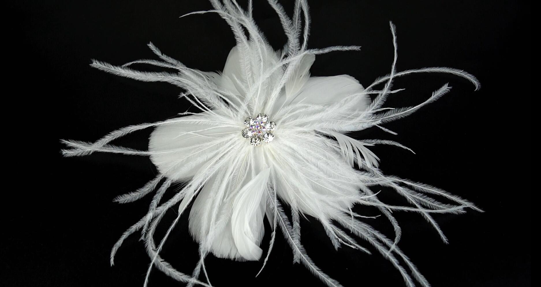 Elegant White Feather and Crystal hair clip Twinsho Elegant White Feather Hair Clips with Pearls and  main image 3