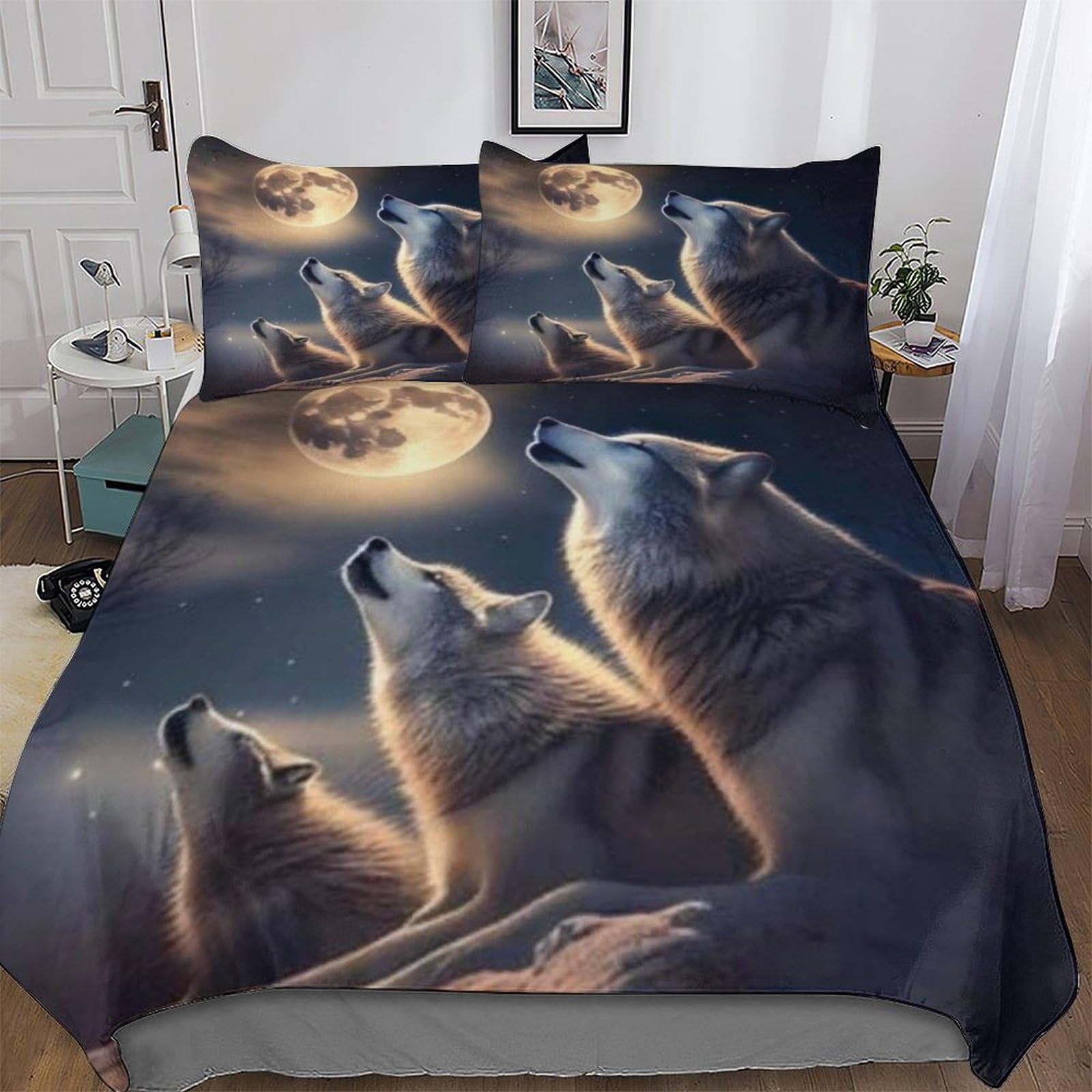 Parure de lit loup impression 3D en microfibre premium pour lit double