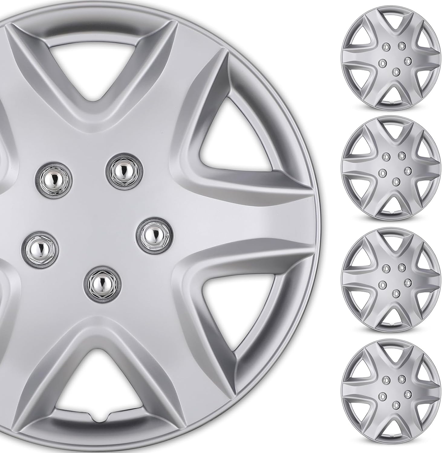 WOLFSTORM 4-Pack 14 Inch Wheel Rim Covers Universal Hubcaps, Hubs Snap on Car Truck SUV ABS Plastic Exterior Accessorios(Regular Silver)