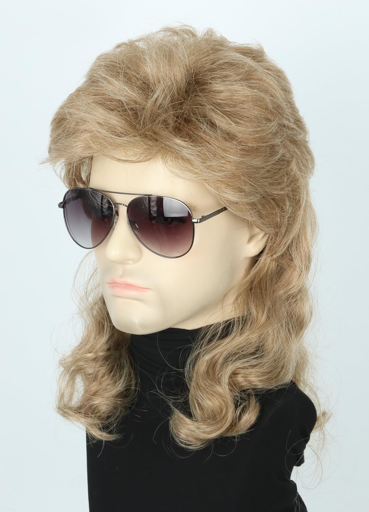 Topcosplay Mens Wig 80s Mullet Wig Light Brown Long Curly Halloween Costumes Party Funny Men Wig - Image 2