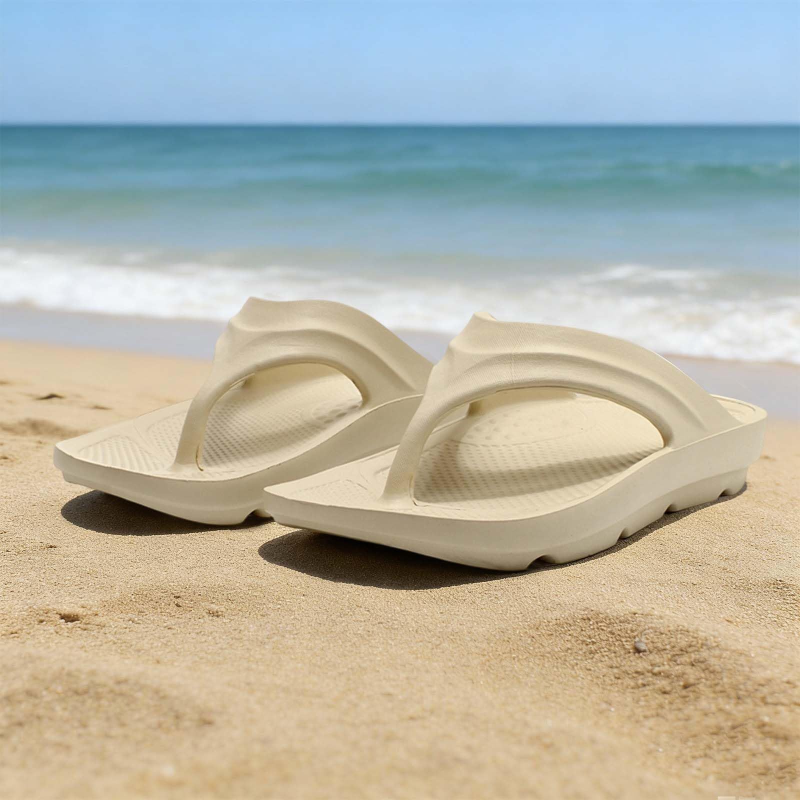 Unisex Arch Support Flip Flops for Plantar Fasciitis, Orthopedic Thong Sandals for Men & Women, Non-Slip Waterproof Cushioned EVA Casual Summer Footwear for Beach Walking Daily Wear,Beige