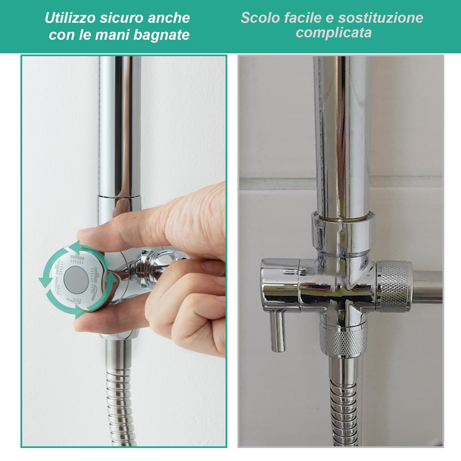 OFFO Colonna Doccia Senza Miscelatore, Asta Doccia Saliscendi con Soffione Rotonda 25x25cm e Doccetta 3 Getti, Asta Doccia Regolabile in Altezza 86-120cm, Tubo Acciaio Inox Antitorsione 1.6m, Cromo