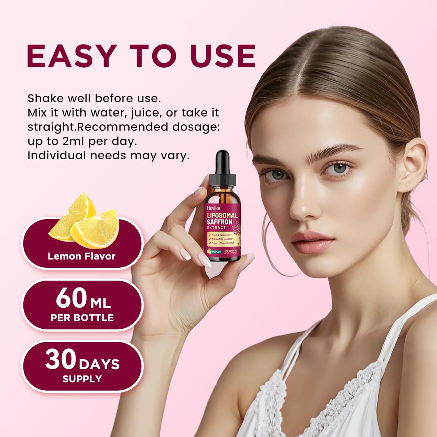 Liposomal Saffron Supplements - 88.5mg Saffron Extract Liquid Drops with L-Theanine, Chamomile, Vitamin C, B6, B12 & D3 for Antioxidant, Immune, Mood, Energy, Focus & Sleep - 2 Fl Oz Lemon Flavor - Image 6