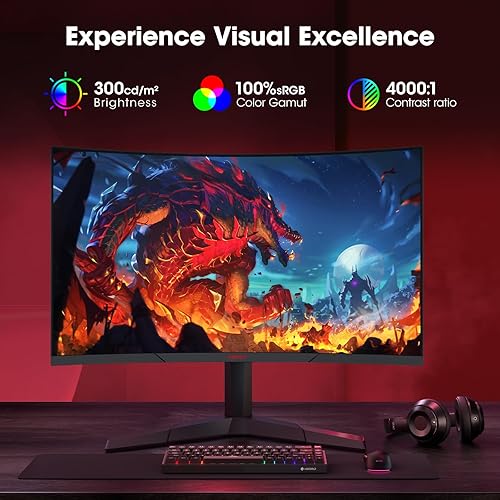 Miniatura 14 de KOORUI - Monitor curvo de 24 pulgadas para juegos, R1500, Full HD, 1080P, monitor de 75 Hz, HDMI, VGA, ajuste de inclinación, monitor LCD