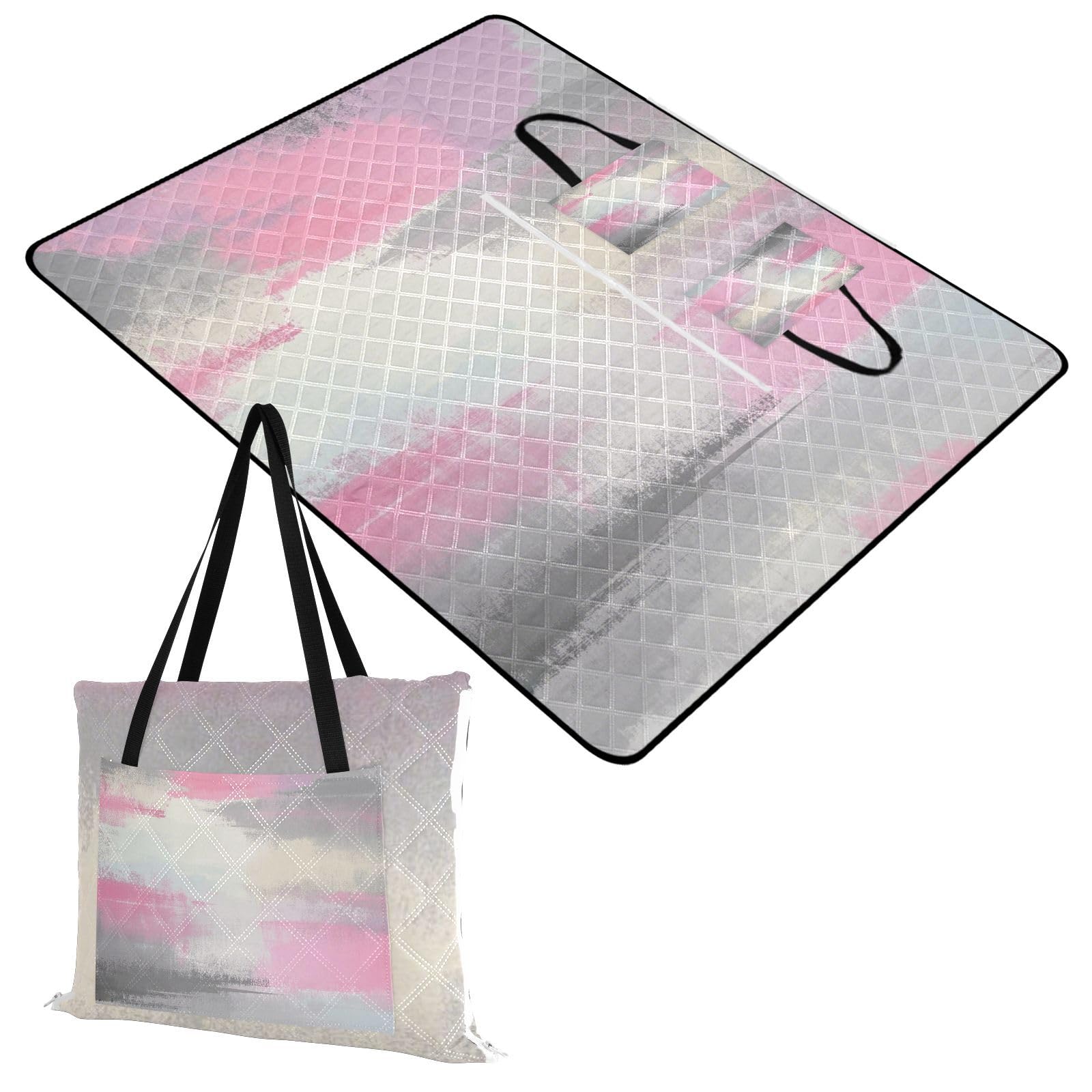 Cesta de picnic impermeable con tinta rosa, blanca y gris, suave para exteriores, accesorios de picnic al aire libre, para picnic familiar, alfombra para Playa