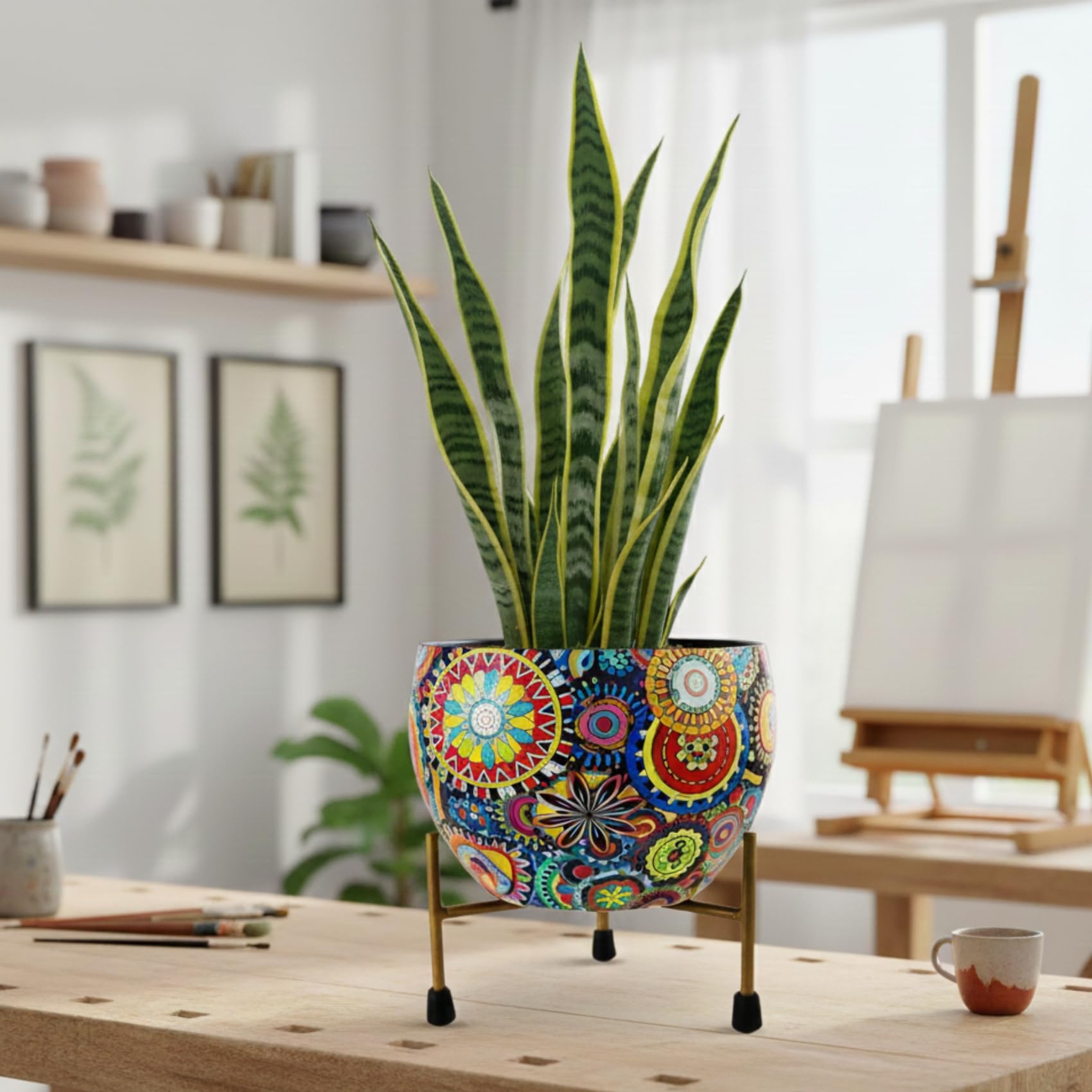 Cinagro Metal Flower Pot with Iron Stand -19 Cinagro Metal Flower Pot with Iron Stand -19