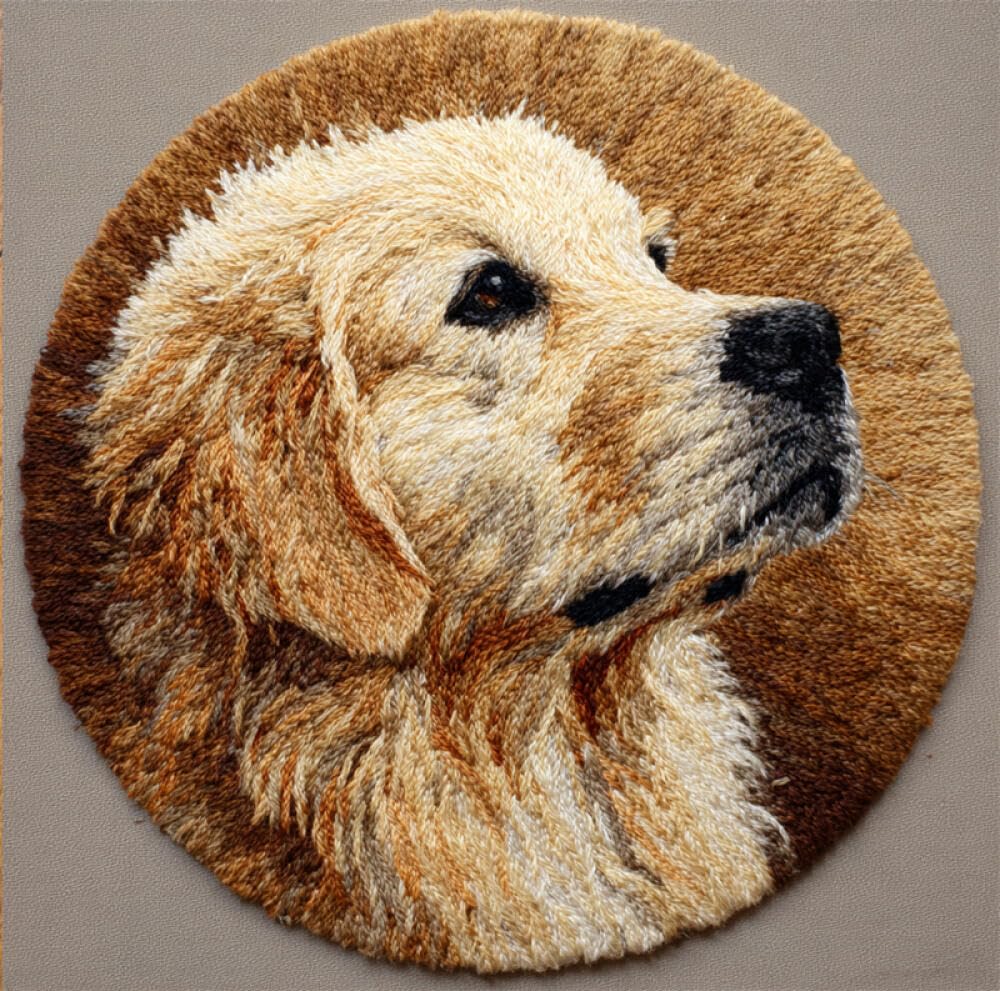 Kitquiver Golden Dogs Latch Hook Kit Retriever Portrait Diy Rug Making Craft Kits With Yarn & Canvas And Crochet Needle Embroidery Decoration 50X50cm