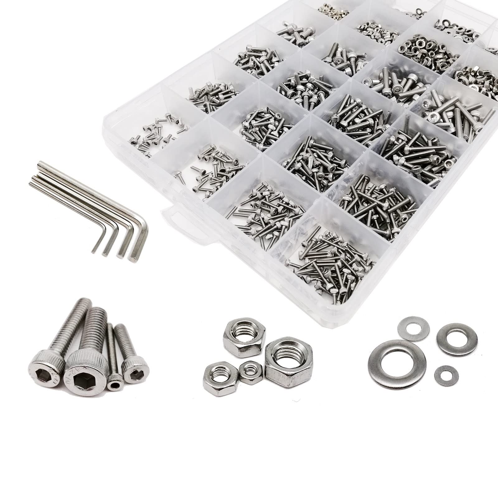 lindawang lin 400/2100pcs M1.6 M2 M2.5 M3 M4 M5 304 Stainless Steel Hexagon Hex Socket Cap Head Screw Bolt Nut Washer Set Assortment Kit going (Color : Set D 2100pcs)