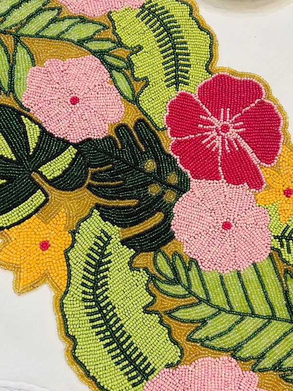 Image of MFU Made For You Hand Beaded Multicolor Floral Table Runner | 13x35 Inches | Pack of 1 | Dining Table Decor | Console Table Accent | Festival & Home Decoration