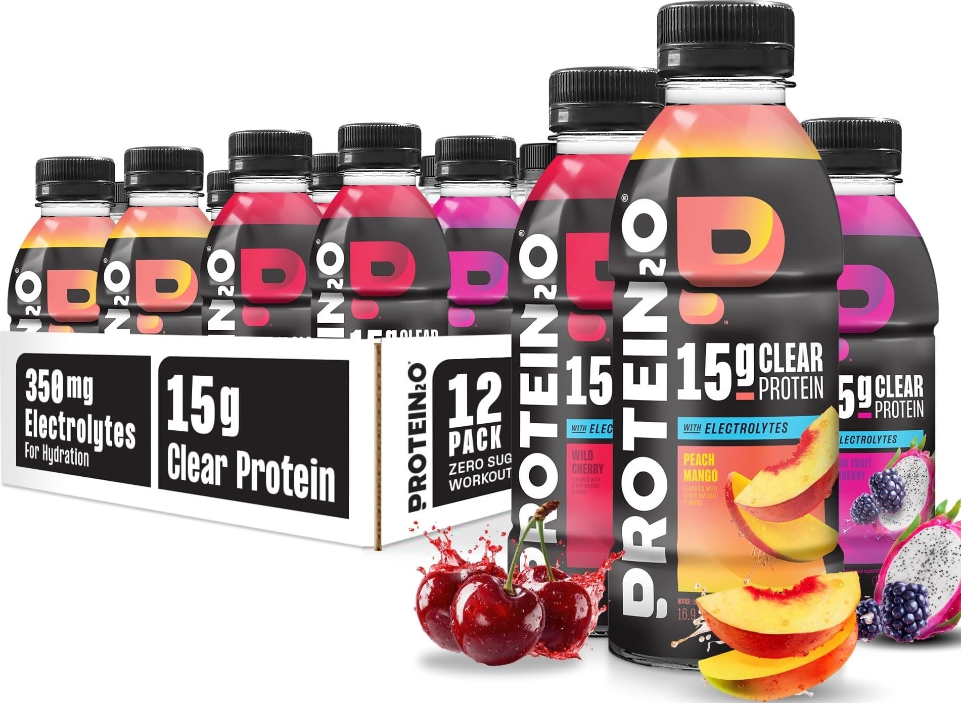 Protein2o Bebida proteica pronta para beber com whey protein isolado e eletrólitos, 15 g de proteína, 12 garrafas de 500 mL