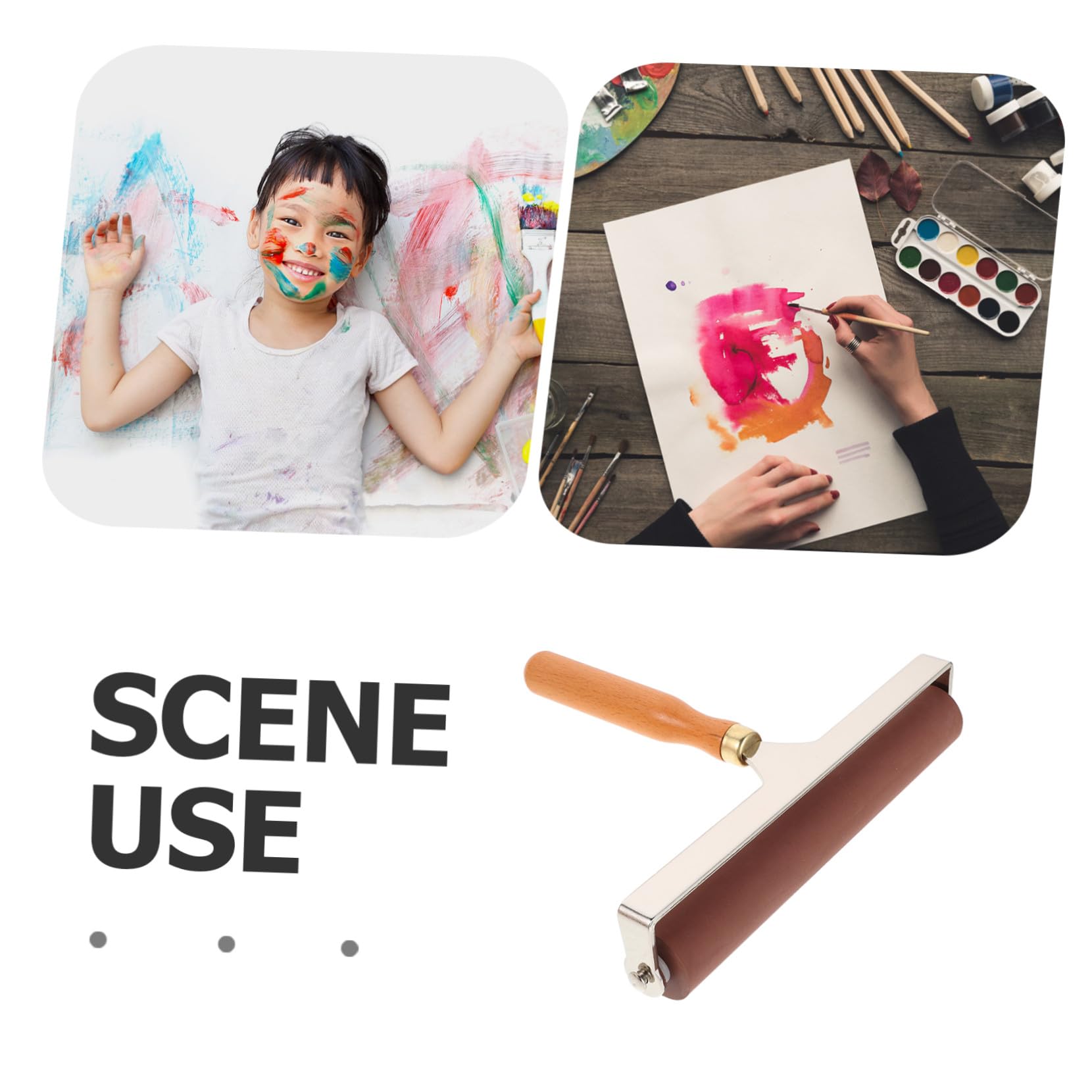 Angoily Rodillo de Caucho para Estampado con Mango de Madera para Impresión Gel Decoupage Manualidades y Aplicación de Tinta Arte y Bricolaje