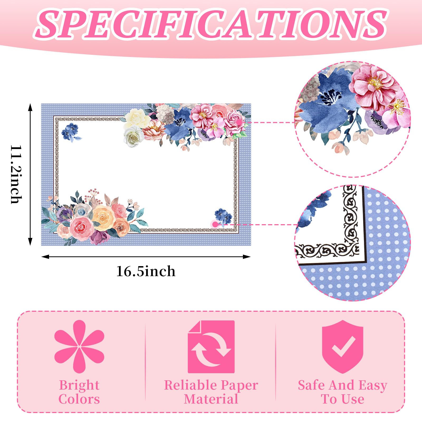 Sieral 100 manteles individuales de papel desechables para fiesta de té, 16 x 11 pulgadas, decoraciones florales para fiestas, decoración de fiesta de té para mujeres, manteles de papel para jardín,