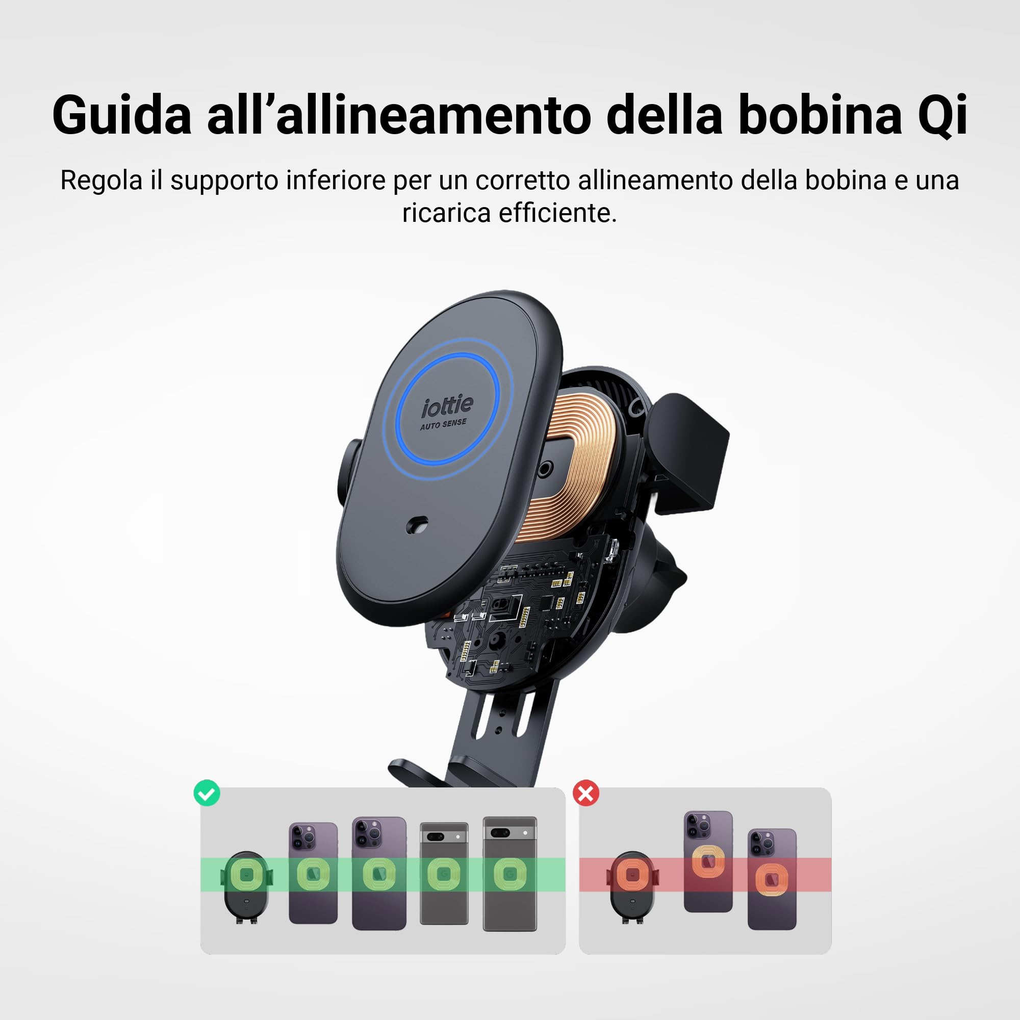 iOttie Auto Sense 2 - Supporto per telefono da auto con ricarica wireless Qi, fissaggio automatico, per Google Pixel, iPhone, Galaxy, Huawei, LG, e altri smartphone, adattatore di alimentazione non