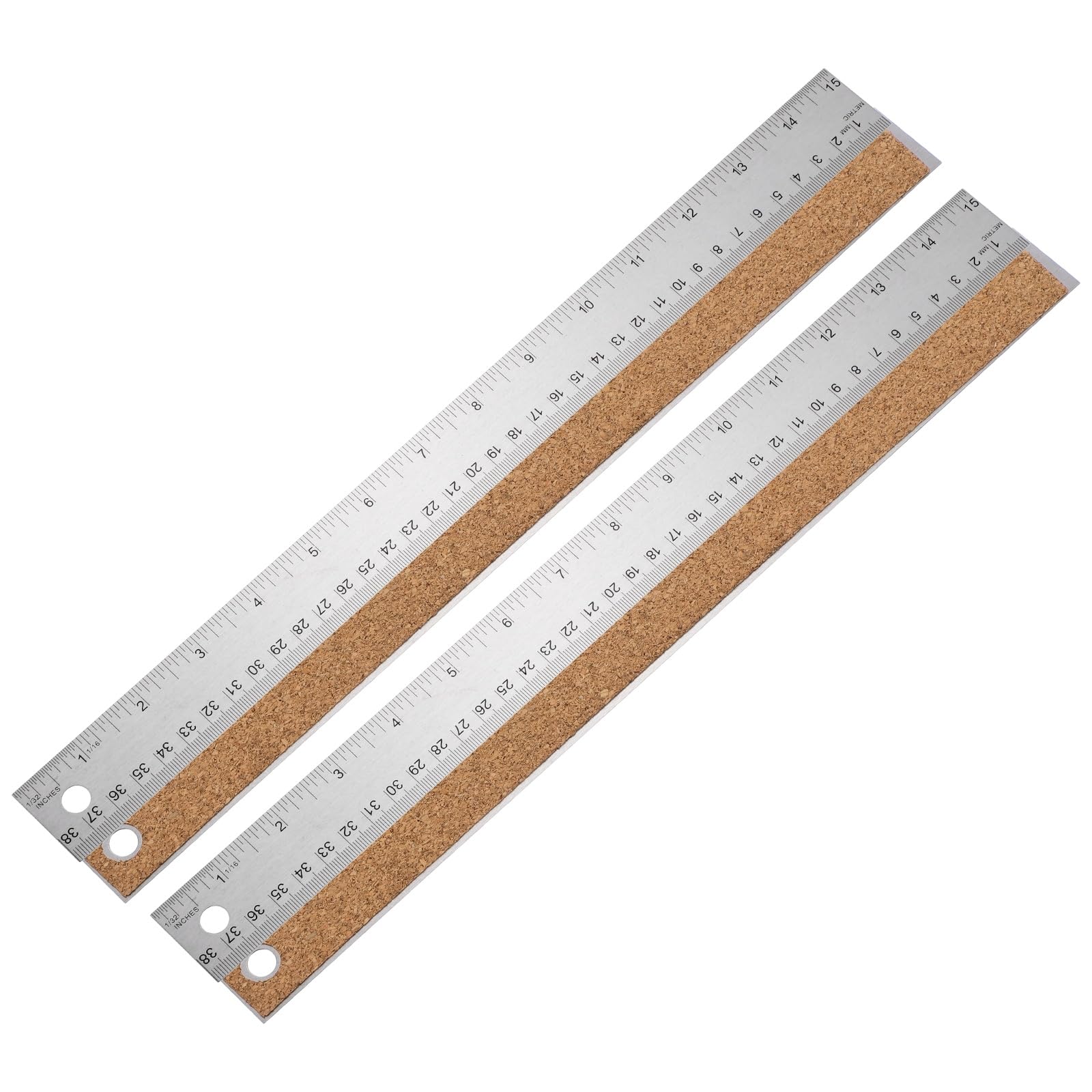 sourcing map 2pcs Stainless Steel Rulers with Cork Backing 38cm/15" Inch and Metric Precision Metal Ruler Straight Edge Measuring Tool for Office Engineering Tools