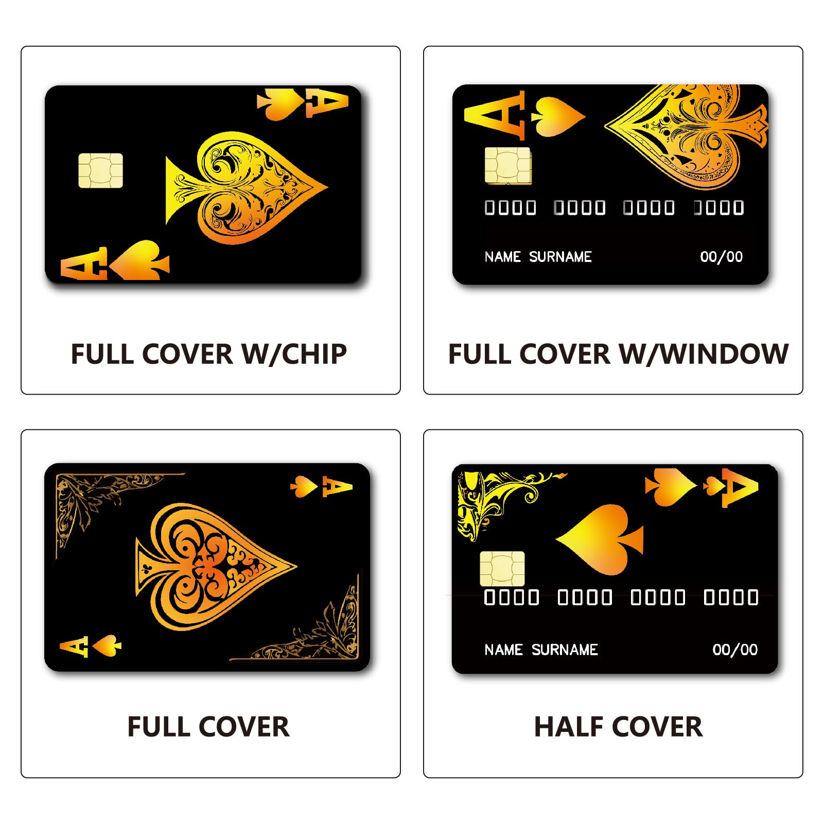 CREATCABIN 4 Styles Skins Carte Crédit Autocollant Peau Carte Débit Couvrant sans Bulle Slim Buzzle Autocollants Protection Carte Bancaire PVC Étanche Amovible pour Carte Clé Transport 18.6x13.7cm