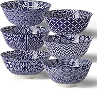 Vista 8 de Tazones Azules y Blancos, Tazones de Cerámica para Postre de 10 Oz, Juego de Tazones de Porcelana para Helado, Tazones Decorativos para Aperitivos