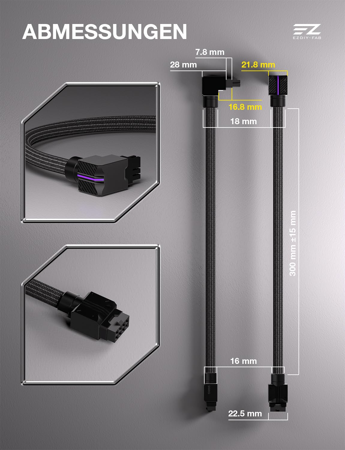 EZDIY-FAB UNIFAS ARGB 8-Pin PCIe-GPU-Verlängerungskabel, 16AWG, 90-Grad-Rechtwinkelstecker, 5V 3-Pin RGB-Synchronisation, Einheitliches Kabeldesign, nur Einzelner 8Pin-Stecker, Schwarz-STD