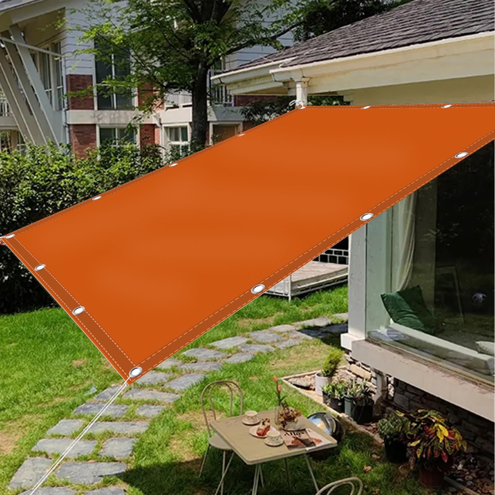 Sonnensegel Wasserdicht 1.7 x 3.2 m Imprägnierung 98% Uv-Schutz Schattierungsnetz mit Ösen mit Kordel Schnur für Camping Schwimmbad Rasen, Orange