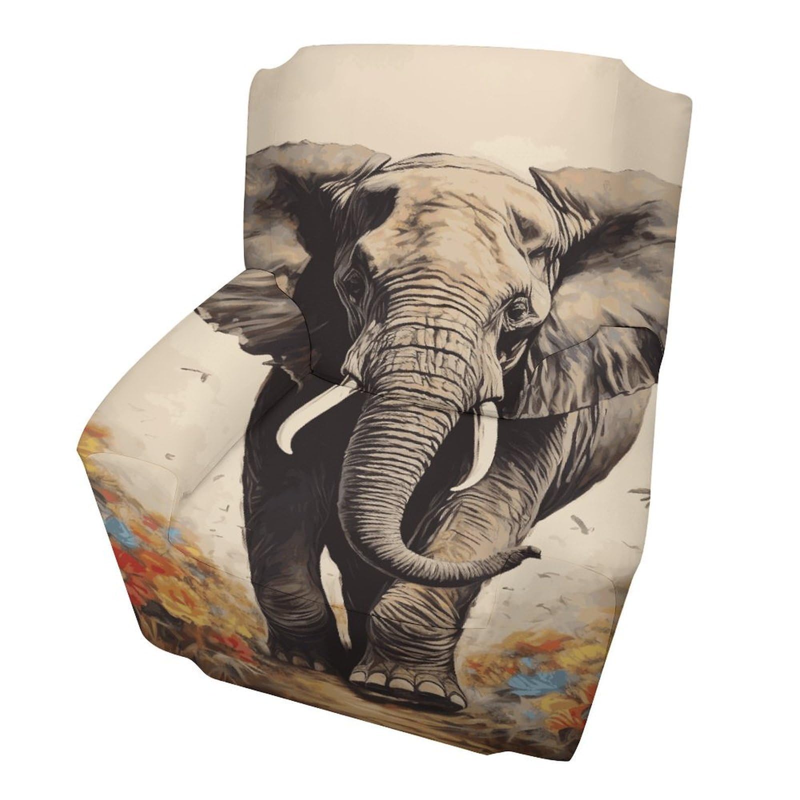 Fodpand Style Elephant Painting Sofa Cover Soft 1 Seater Sofa Slipcover For Pets Washable,Couch Cover With Elastic Straps Furniture Protector
