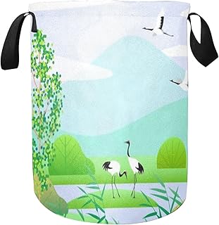 Grand panier à linge paniers à linge étanches, fond de nature scène de zone humide grues japonaises panier pliable pour chambre d'enfants organisateur de jouets panier de pépinière décor à la maison