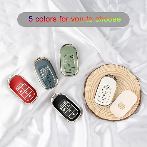 Miniatura 7 de QBUC Funda protectora para llave de automóvil Honda, funda protectora de TPU suave con llavero de cuero compatible con llave remota inteligente