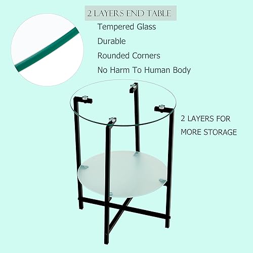 Miniatura 6 de Mesa auxiliar de vidrio templado con forma redonda pestaña lateral de tamaño pequeño para dormitorio hotel jardín 1 transparente M