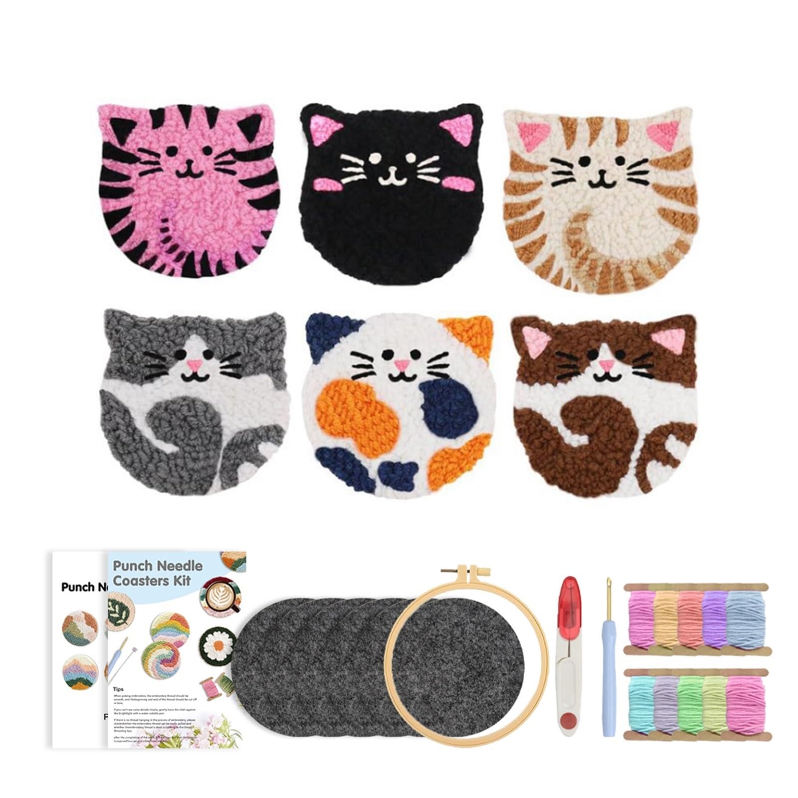 1set Punch Needle Coaster Kit Arts Craft Embroidery For Beginners Individual Table Placemats Mats for DIY(Color4)