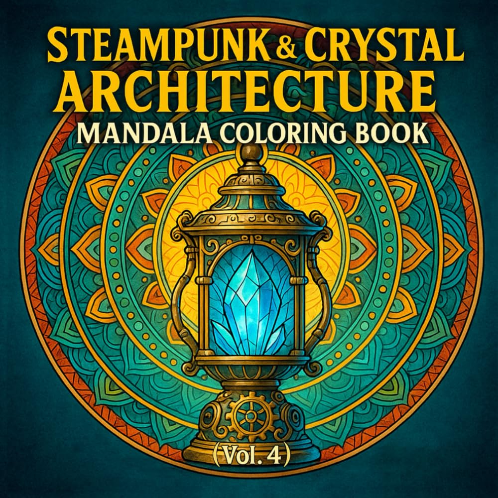 Steampunk & Crystal Architecture Mandala Coloring Book (Vol. 4): Intricate Steampunk Machines, Crystal Structures & Architectural Mandalas for ... Stress Relief, Mindful Coloring & Relaxation