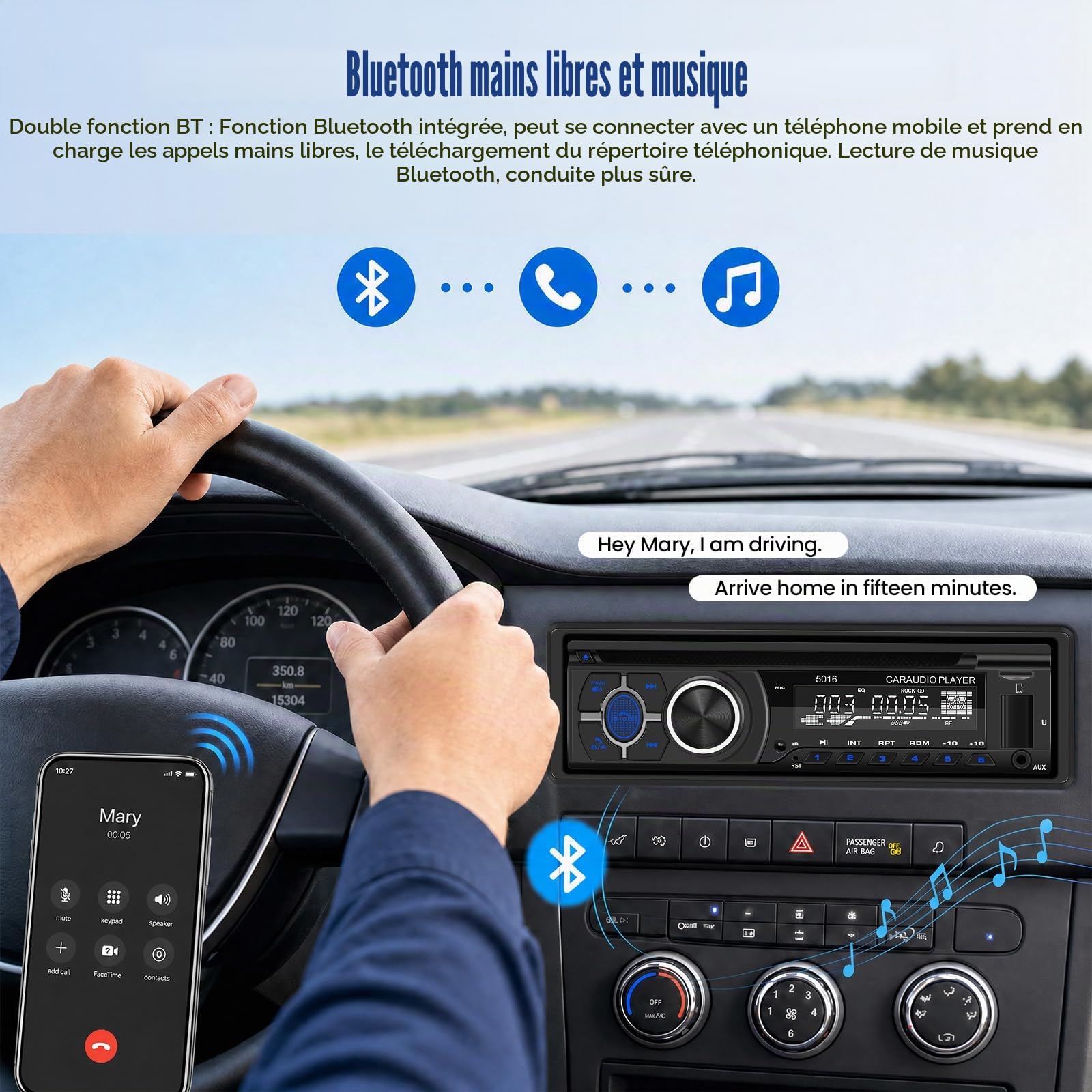 SIXTOP 1 DIN Autoradio avec lecteur DVD/CD, Autoradio 1Din Système Mains Libres Bluetooth Radio 1Din avec FM AM Radio, Lecteur MP3 avec Contrôle APP Prend en Charge l'entrée AUX/lecture/Chargement USB