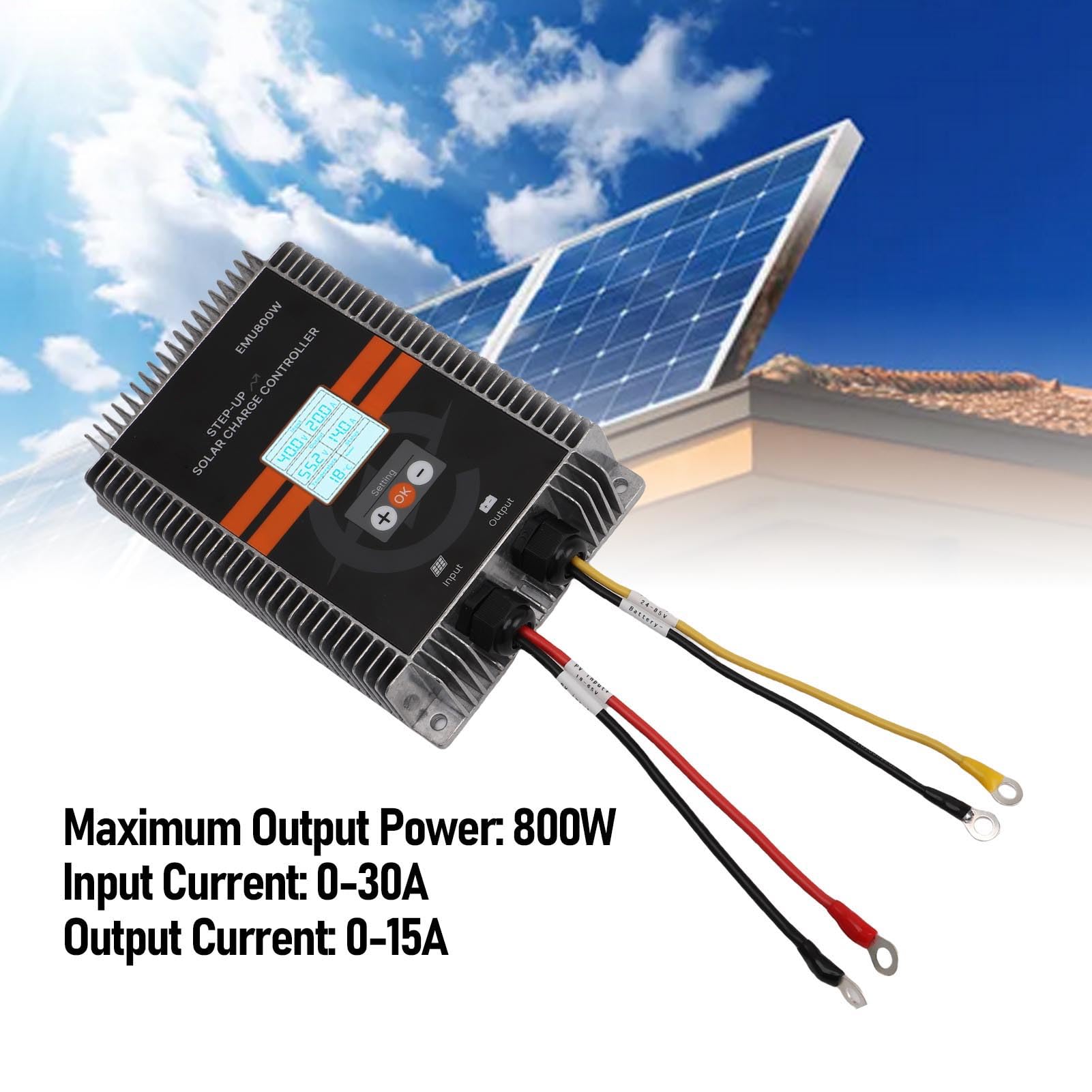 Kontroler ładowania Słonecznego MPPT, Aluminiowy Regulator Baterii Panelu Słonecznego 800 W 0 do 30 A Wejściowy Wyświetlacz LCD IP65 dla Oświetlenia Ulicznego łodzi Domowej RV