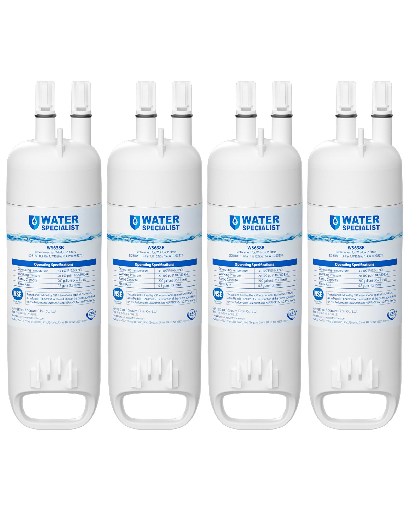 Waterspecialist EDR1RXD1 Water Filter, Replacement for W10295370A, 4 Pack