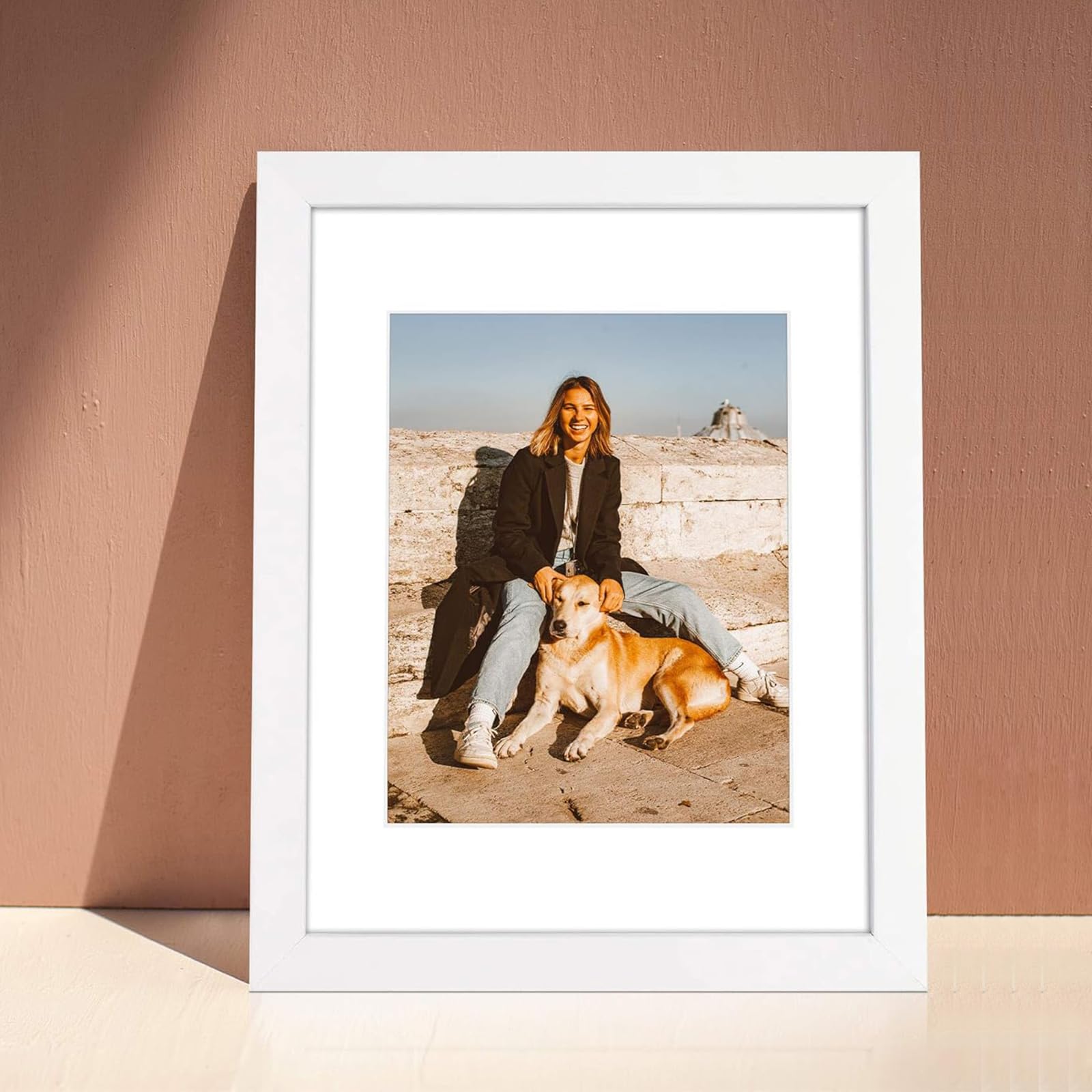 Golden State Art, 11x14 White Photo Wood Collage Frame, for (1) 8x10 with Real Glass and White Mat