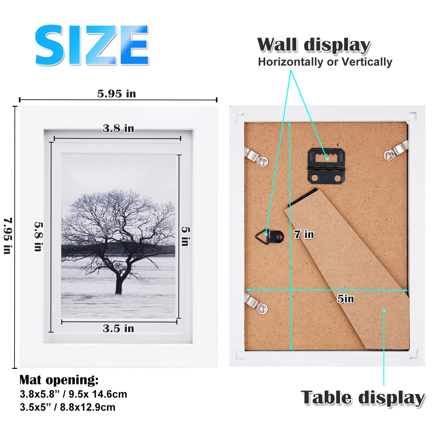 EGOFINE 7x5 Picture Frame,100% Solid Wood Frame with 4x6 Mat,7x5 Photo Frame with Acrylic Glass,17.8x12.7cm Small frame for Tabletop and Wall Mounting,White,2 Pack - Image 3