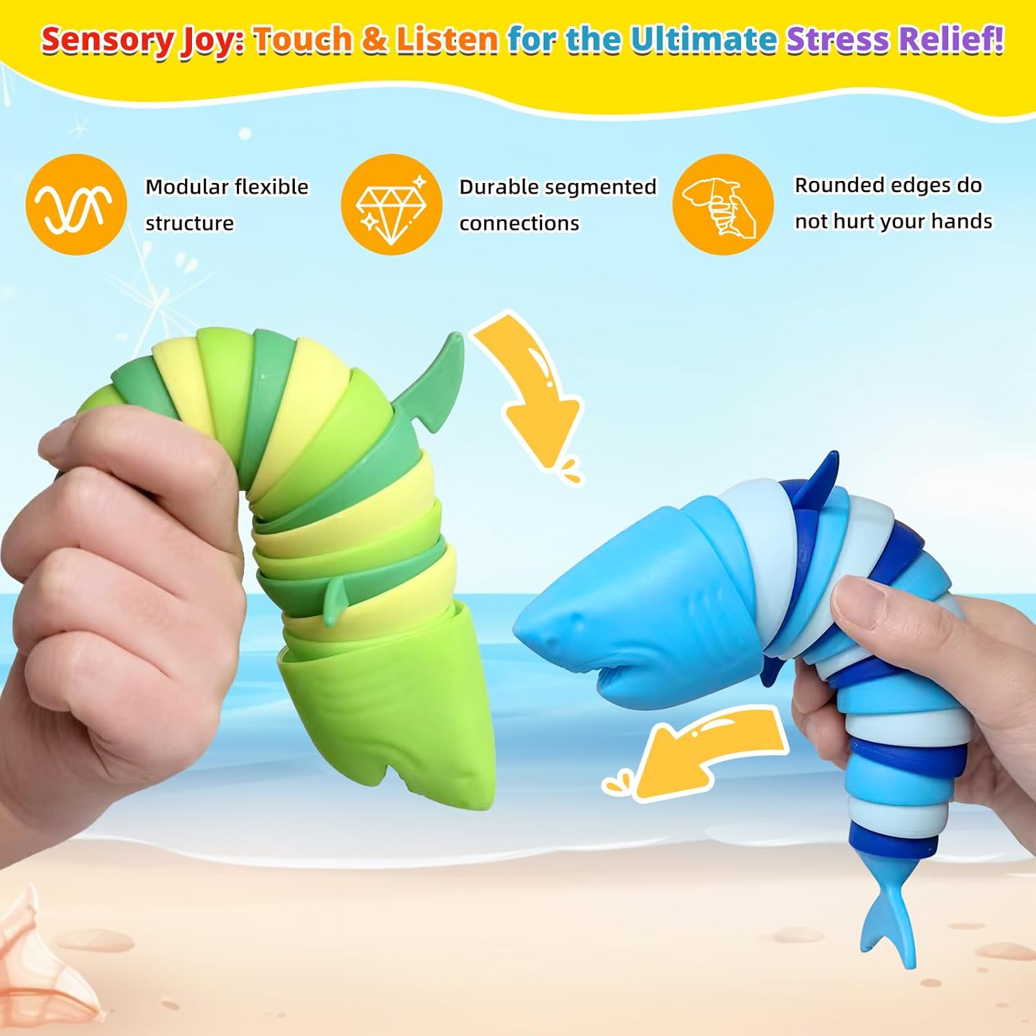 Fidget Slug Toys, Sensory Slug Fidget Toy for Kids and Adults, 2Pcs Rainbow Worm Stress Relief Toy, Child-Friendly, Anti-Anxiety Autism Sensory Toy, Essential Travel Toys for Toddlers