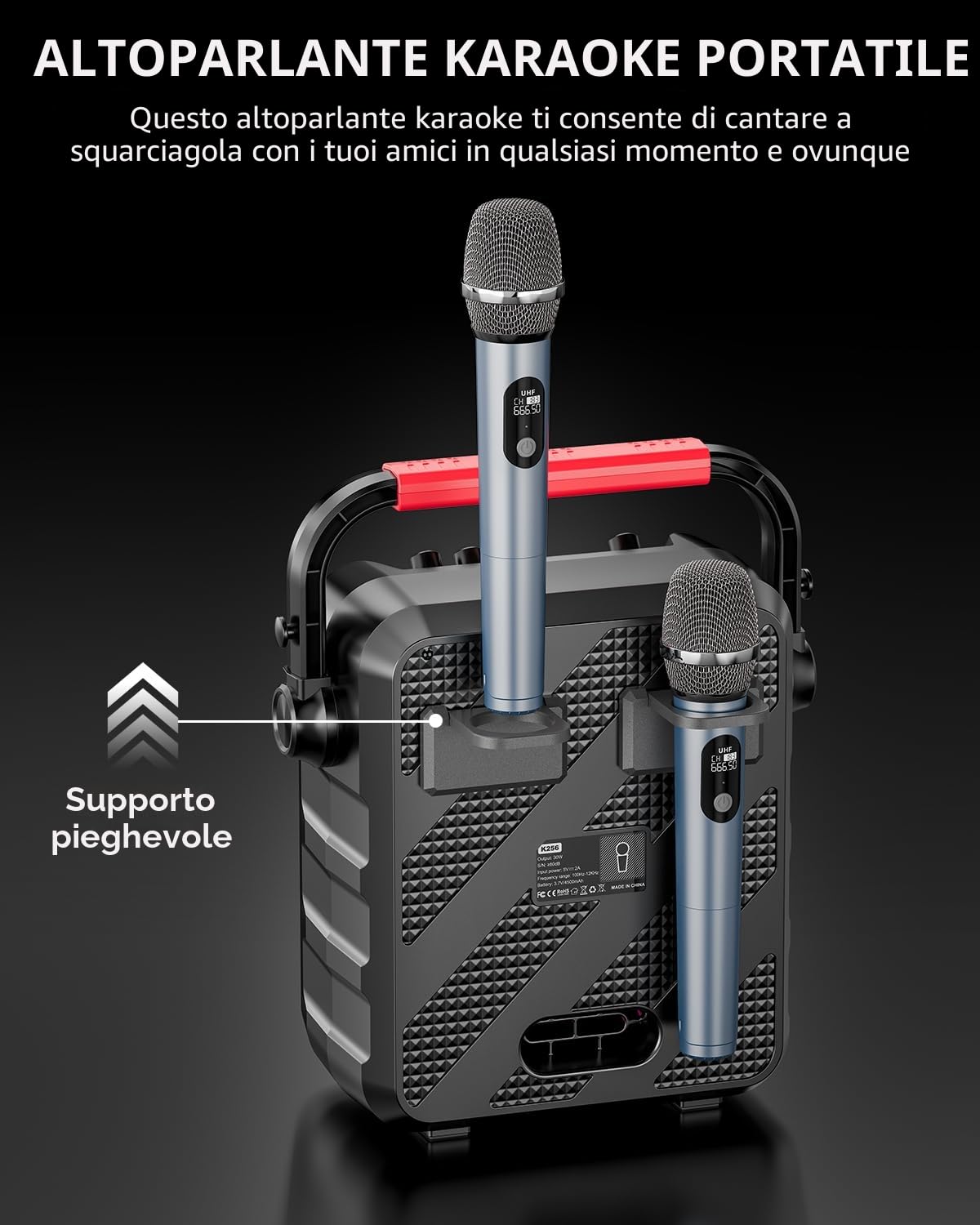 Karaoke con 2 microfono，Cassa Portatile Bluetooth con LED Luci,karaoke professionale completo,Ideale per Home Party e Regalo,Stereo TWS,Supporta USB/TF/AUX