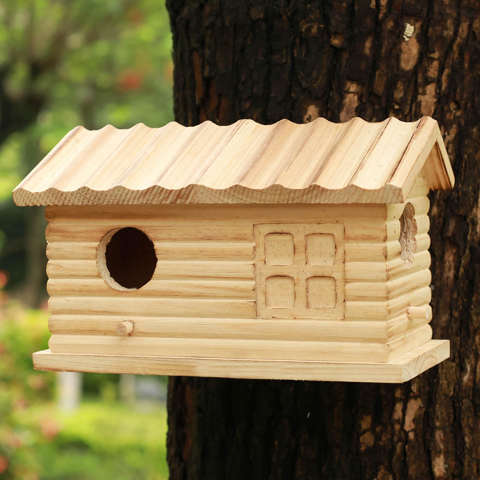 Casa de pájaros al aire libre Bluebird House para espacio exterior, casas de pájaros colgantes, caja de anidación de pájaros de madera sin terminar Cardenales 7