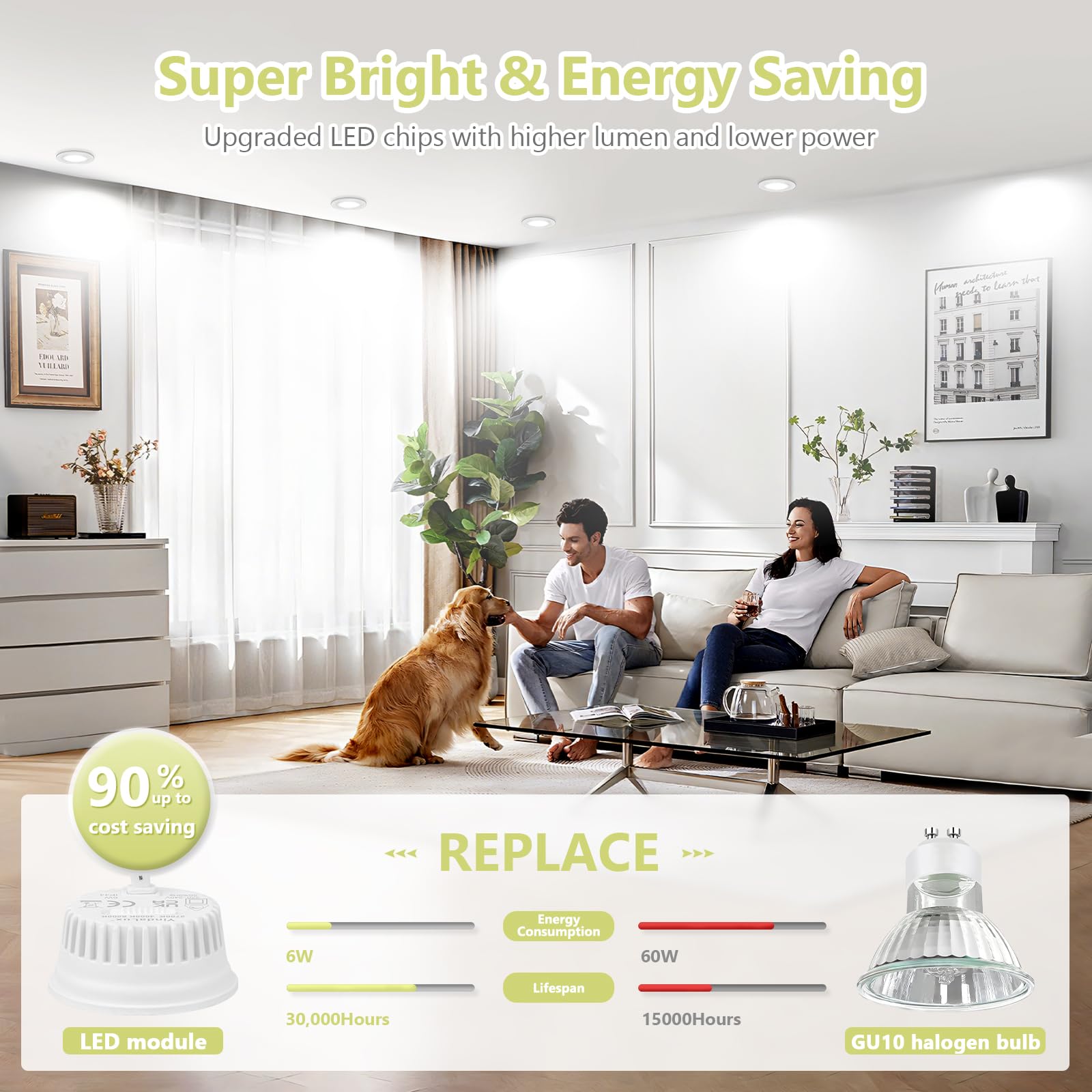 YindaLux 10x LED Modul 230V IP44, 6W 600lm, 120°, 2700K/4000K/6500K,dimmbar | Ultraflach Ø50x23mm, für Einbaustrahler und Aufbauspots, als Ersatzmodul für kompatible GU10/MR16-Lampen