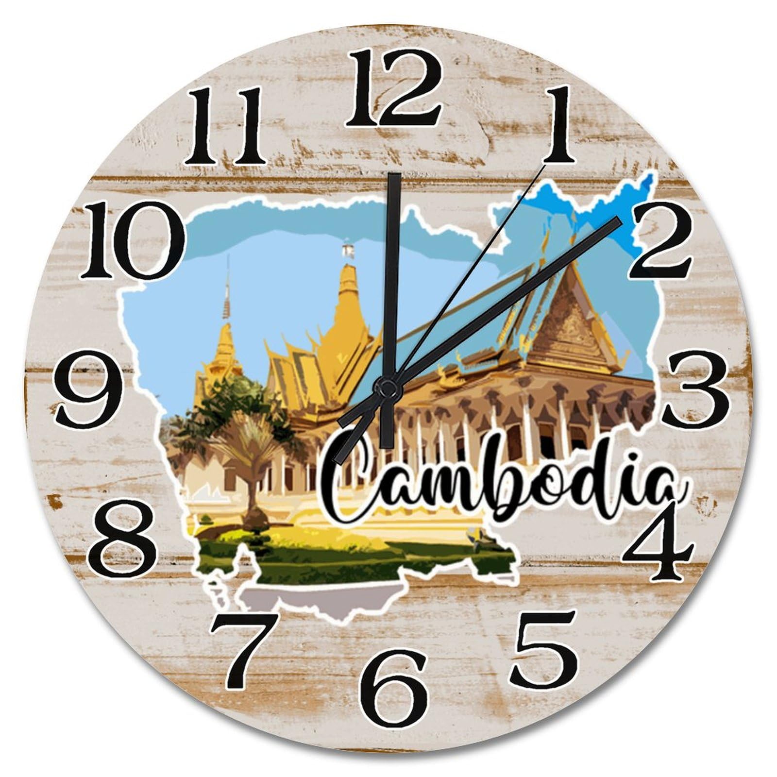 Horloge murale ronde 38cm Cambodge sans fil pour salon et bureau