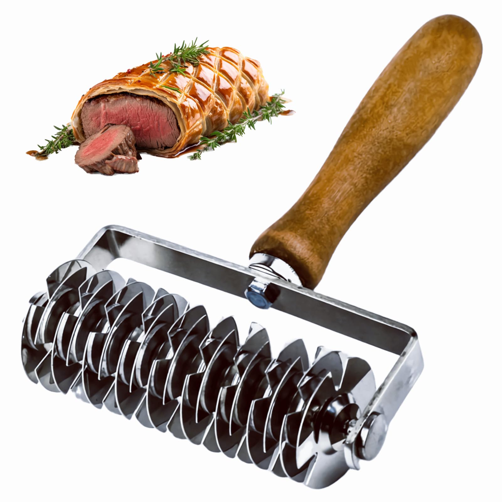 Qivine Gitterroller Teig, Gitterwalze Teigschneider Edelstahl mit Holzgriff, Kuchen Gitterschneider Nudelschneider für Pizza, Pastry, Brot