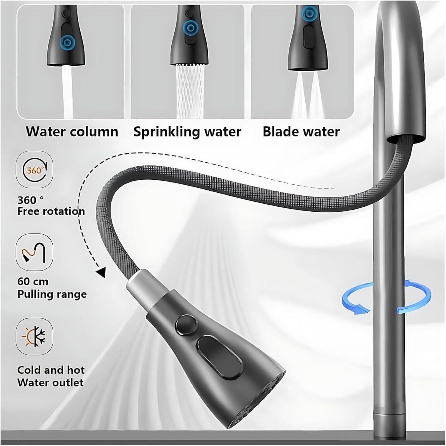 Smart Kitchen Sink with Pull-Out Faucet & Accessories – 26.8"(68x46cm/26.8x18.1in)