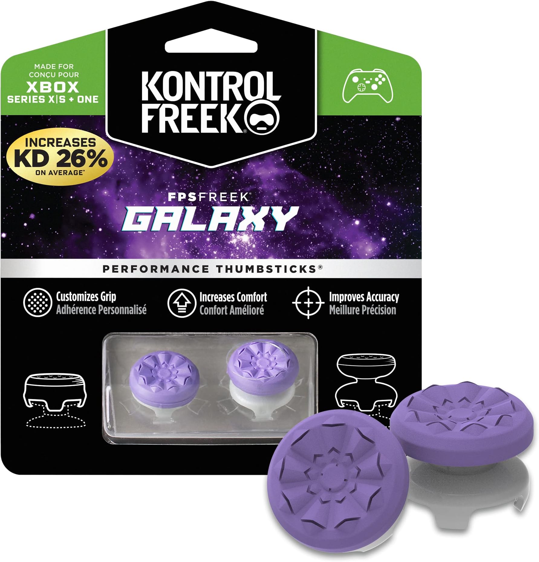KontrolFreek Fps Freek Galaxy Purple for Xbox One and Xbox Series X Controller | 2 Performance Thumbsticks | 1 High-Rise, 1 Mid-Rise | Purple