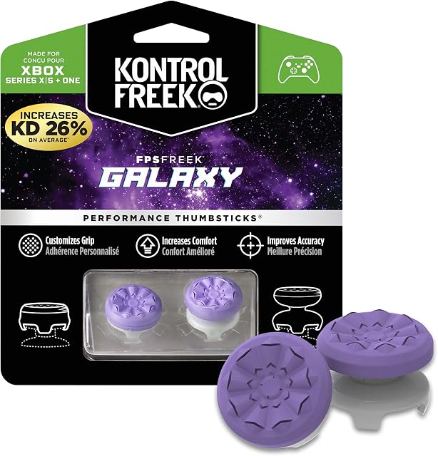 KontrolFreek FPS Freek Galaxy Purple for Xbox One and Xbox Series X Controller | 2 Performance Thumbsticks | 1 High-Rise, 1 Mid-Rise | Purple