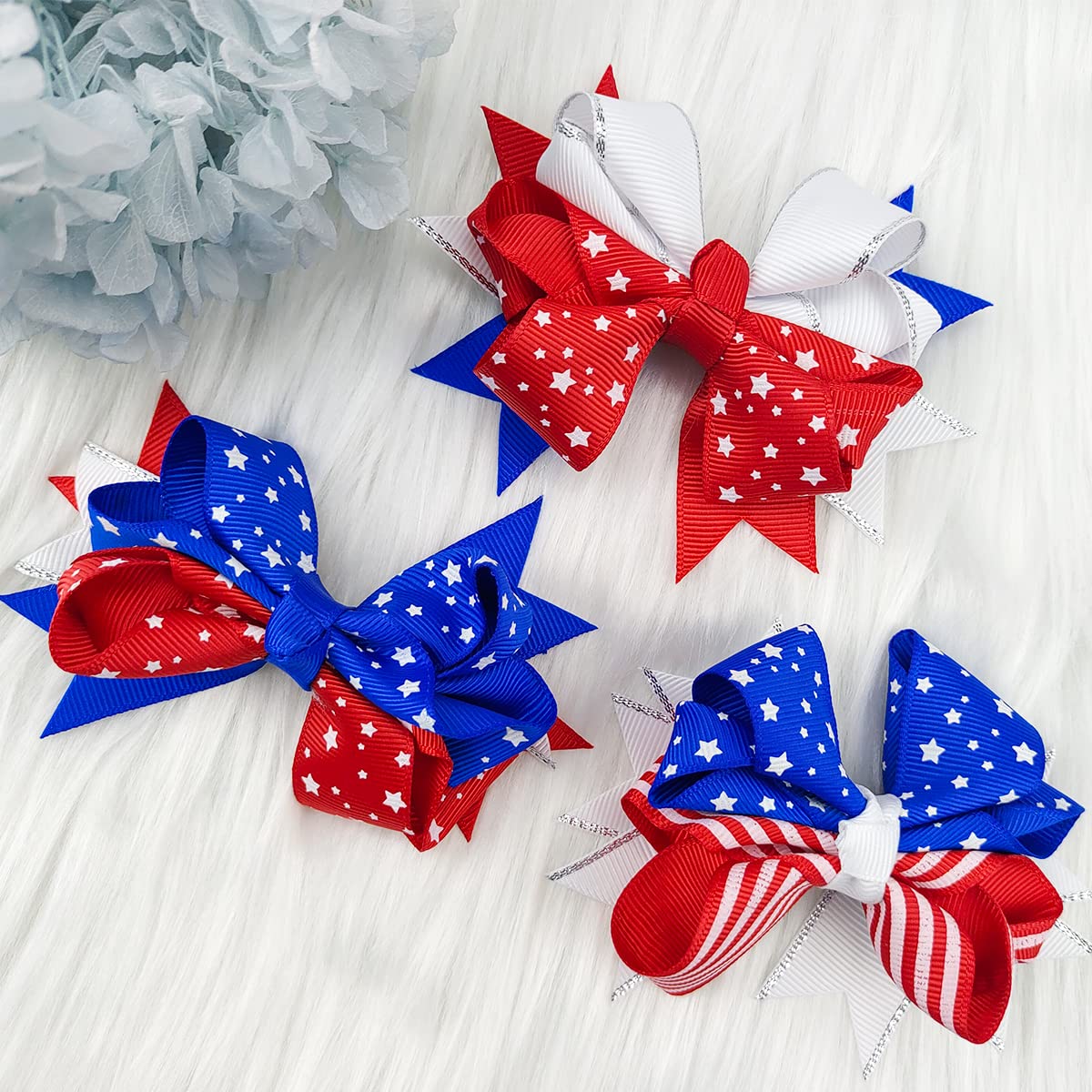 4th of July American Flag 4 inch Barrette Hairpins and Hair Clips - Patriotic Stars and Stripes Hair Accessories for Girls, Women, Independence Day, Memorial Day (3Pcs) - Image 2