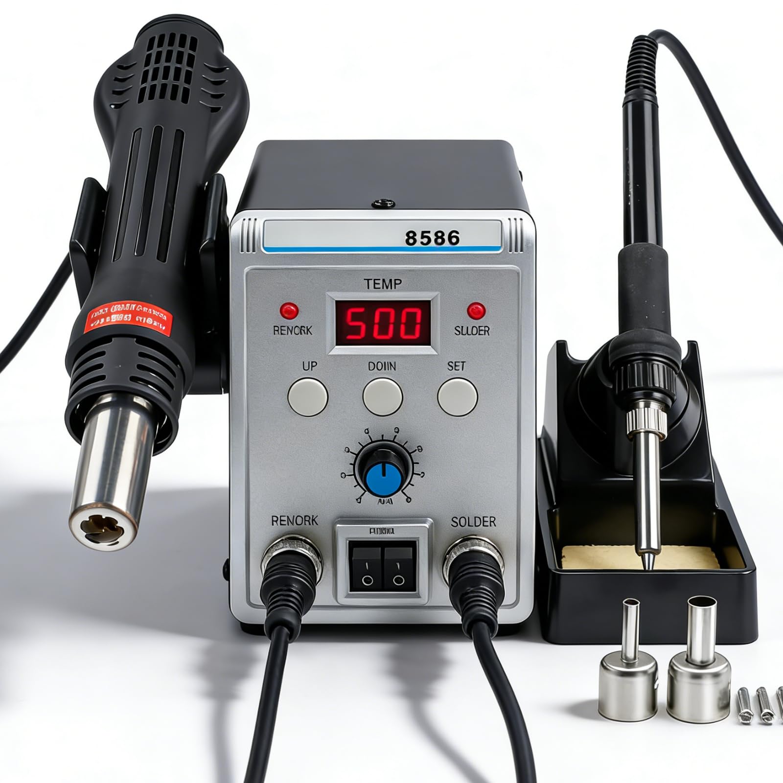 Station De Soudage à Air Chaud +Fer, 700W 2 En 1 Station De Soudage Et De Fer à Souder à Air Chaud Station De Dessoudage, 8586 Station Air Chaud Smd Rework Station Pour Soudure Et Dessoudage
