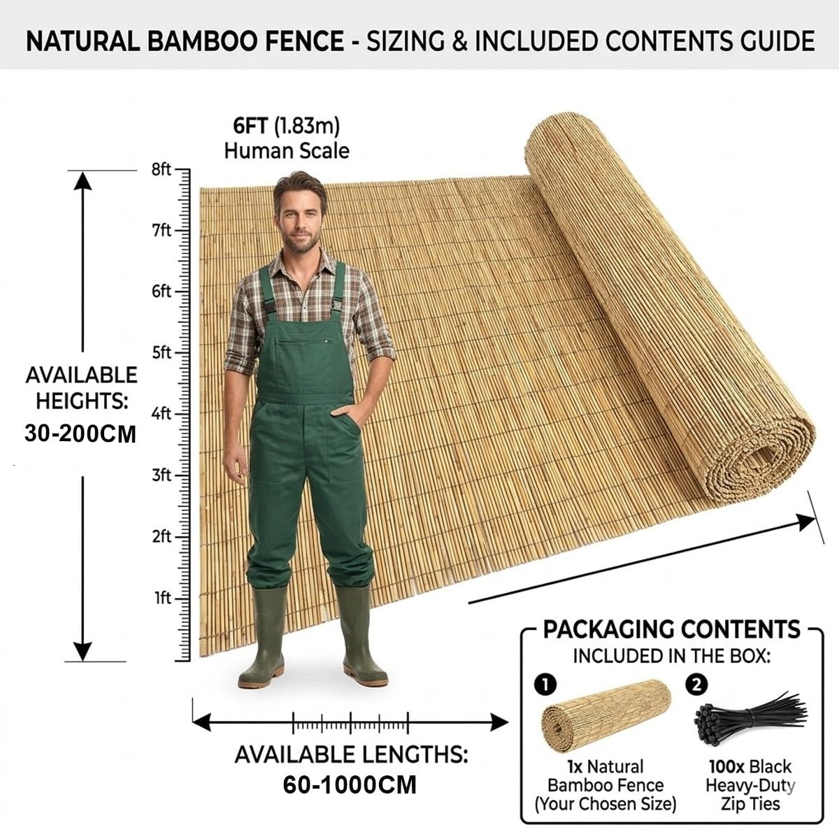 Recinzione Bamboo Esterno Arell in Canna Di Bamboo Naturale Cannette in Canna Di Bambù 30-200cm Canniccio Robusti/Impermeabili/Privacy/Ombreggiante Per Giardino/Piscina/Tetto(Marrone,140x750cm)